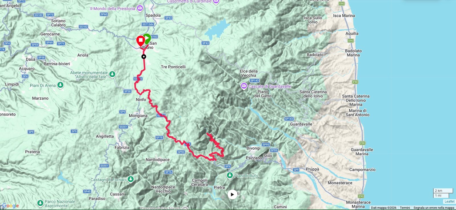 Mappa del percorso MTB Cascate del Marmarico