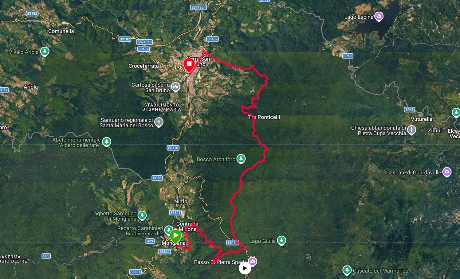 Mappa del percorso MTB Pecoraro – Archiforo – San Brunello