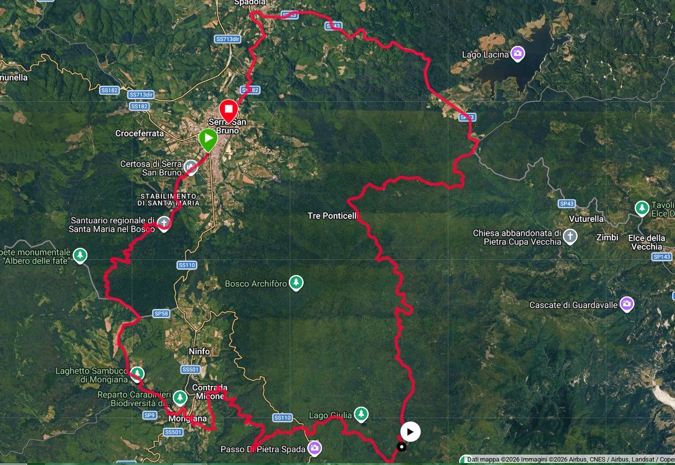 Mappa del percorso MTB Pecoraro – Ferdinandea – Lacina